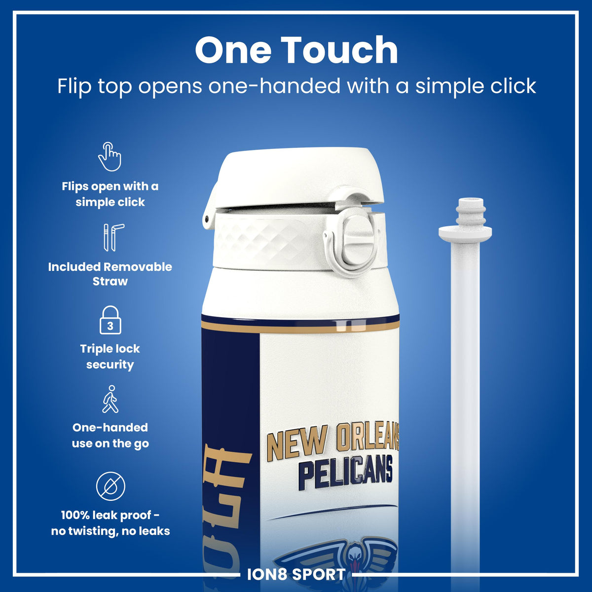 NBA x ION8, Isolierte Stahlflasche, NOLA Pelicans, 750 ml