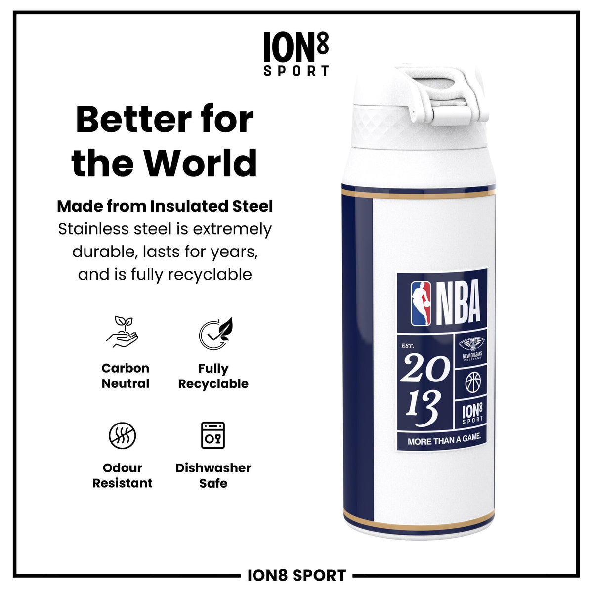 NBA x ION8, Isolierte Stahlflasche, NOLA Pelicans, 750 ml
