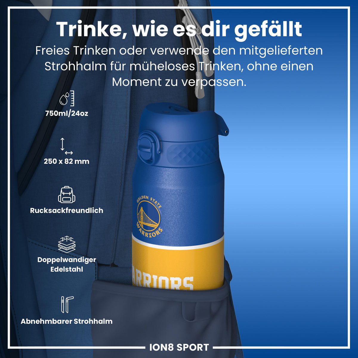 NBA x ION8, Isolierte Edelstahl, GS Warriors, 750 ml