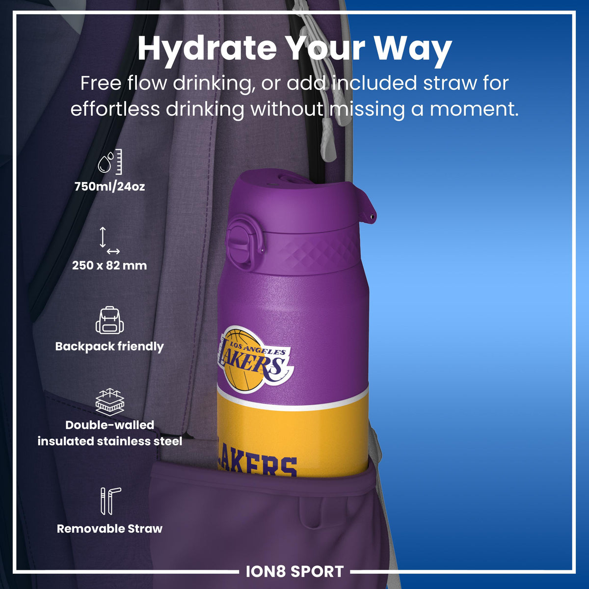 NBA x ION8, Isolierte Stahlflasche, LA Lakers, 750 ml