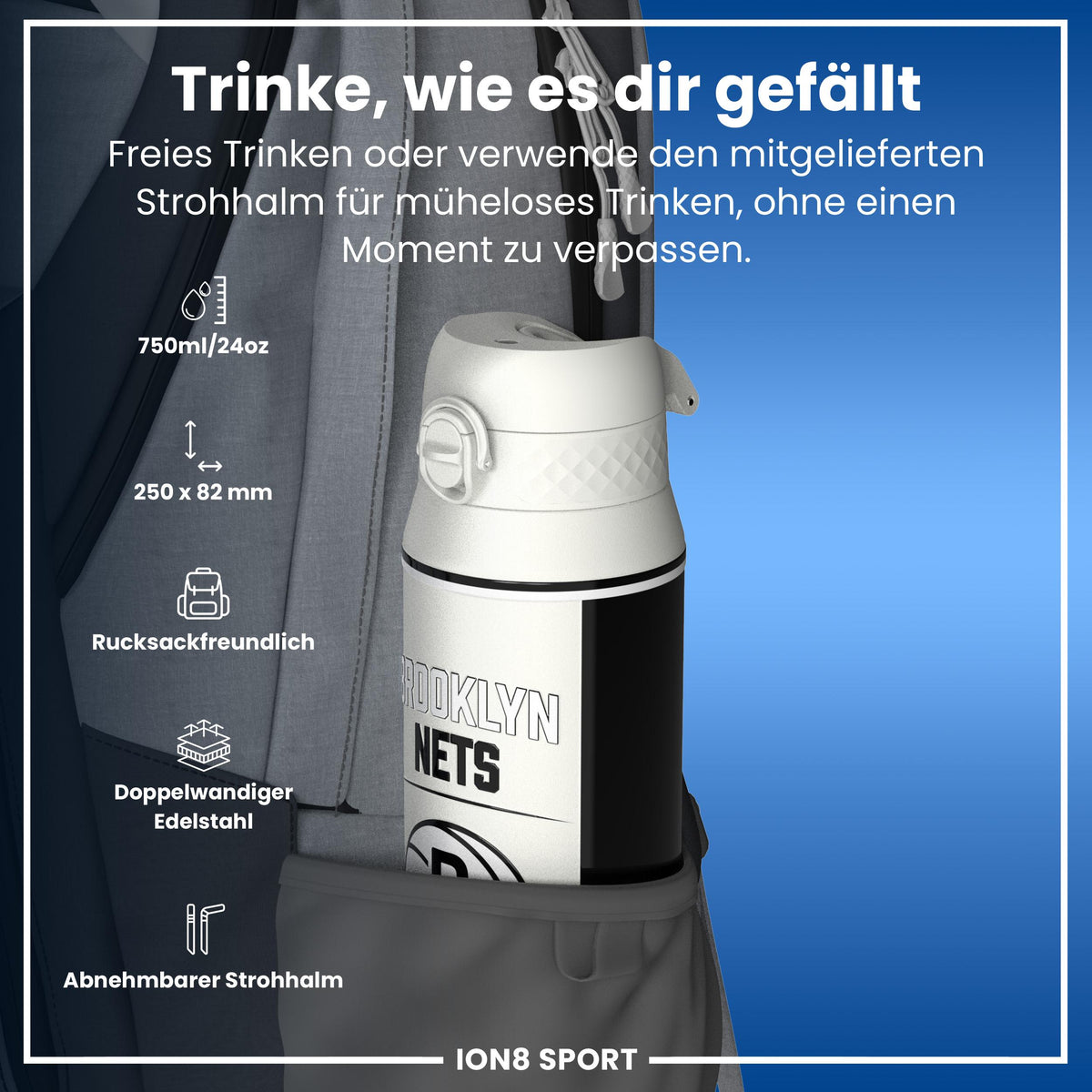 NBA x ION8, Isolierte Edelstahl, Brooklyn Nets, 750 ml