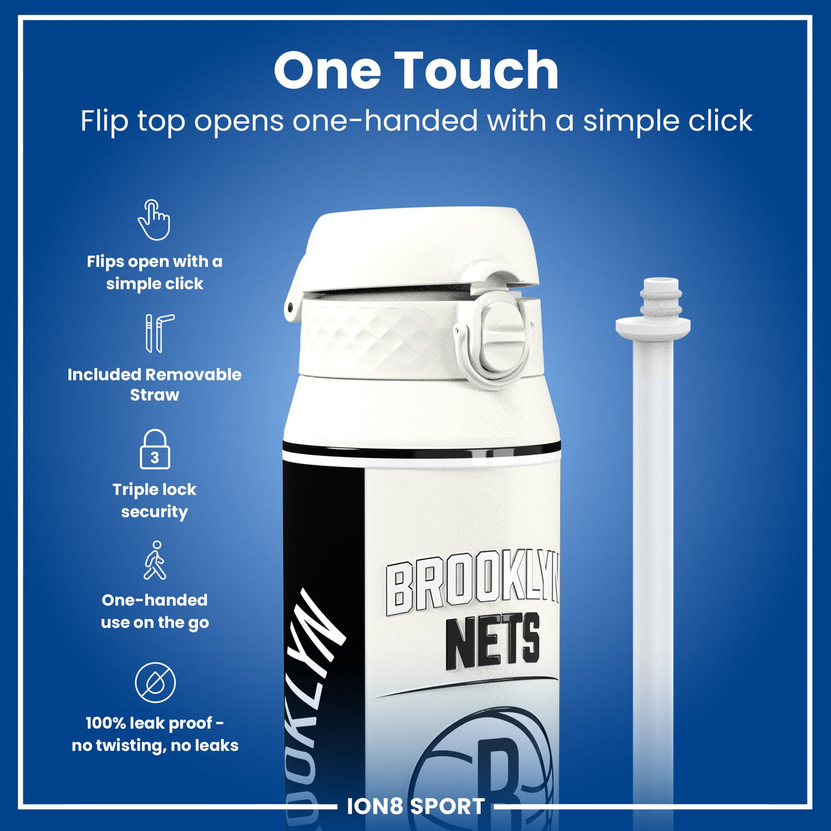 NBA x ION8, Isolierte Stahlflasche, Brooklyn Nets, 750 ml
