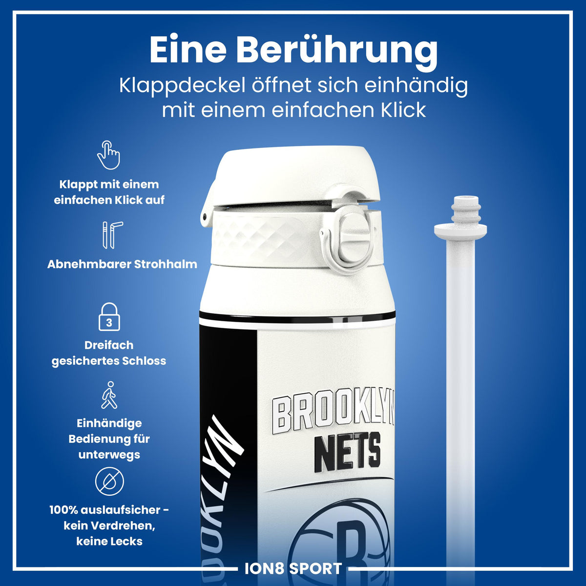 NBA x ION8, Isolierte Edelstahl, Brooklyn Nets, 750 ml