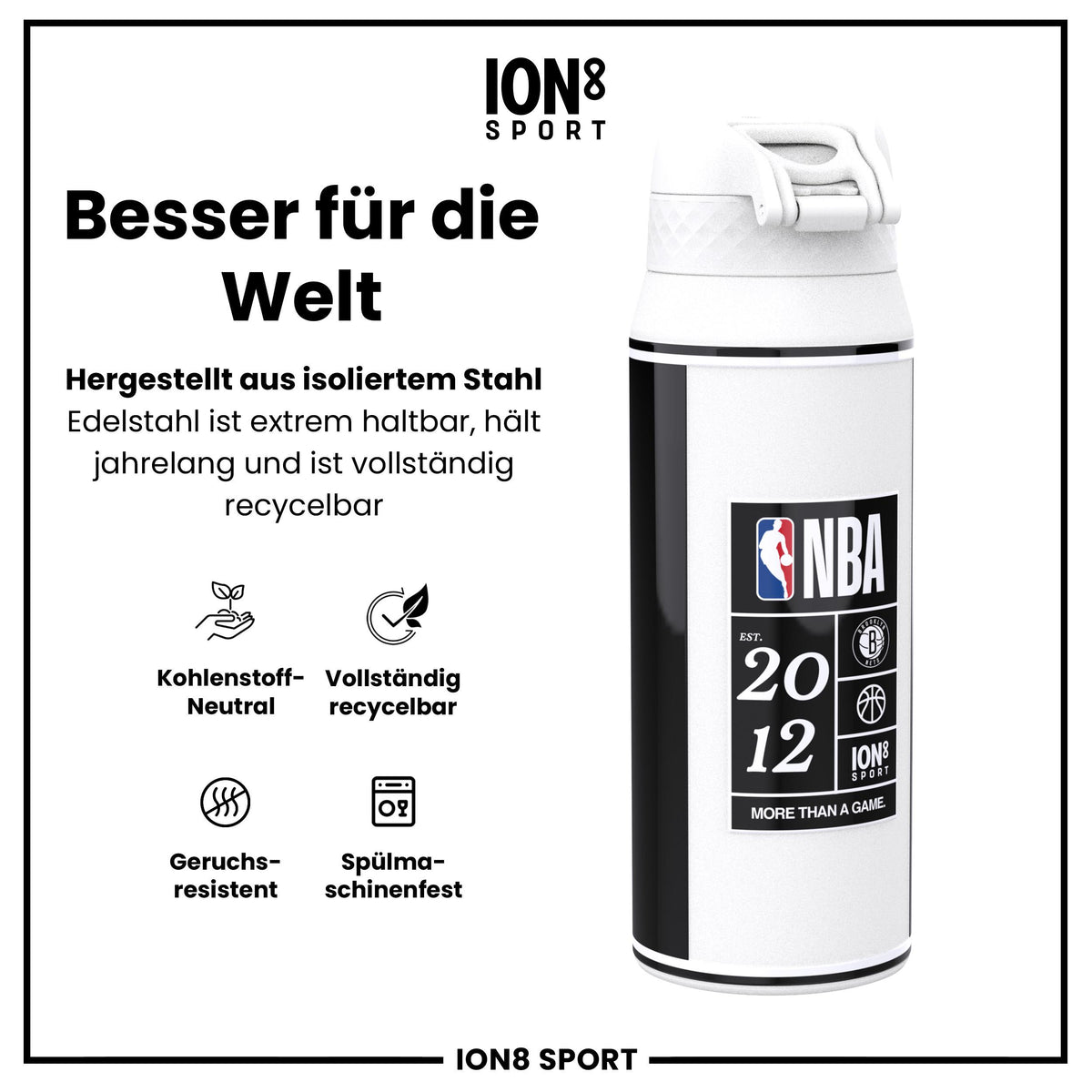 NBA x ION8, Isolierte Edelstahl, Brooklyn Nets, 750 ml
