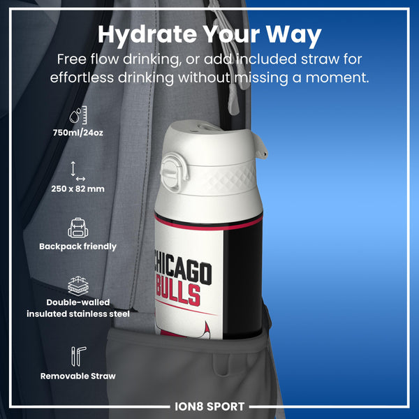 NBA x ION8, Isolierte Stahlflasche, Chicago Bulls, 750 ml