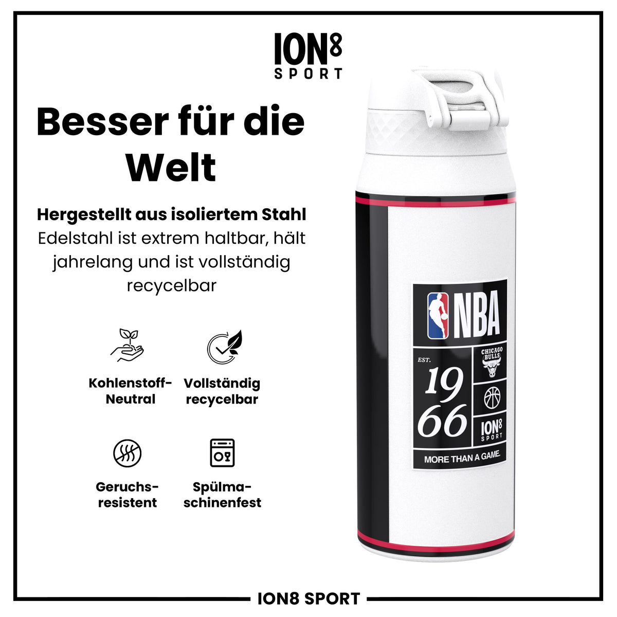NBA x ION8, Isolierte Edelstahl, Chicago Bulls, 750 ml