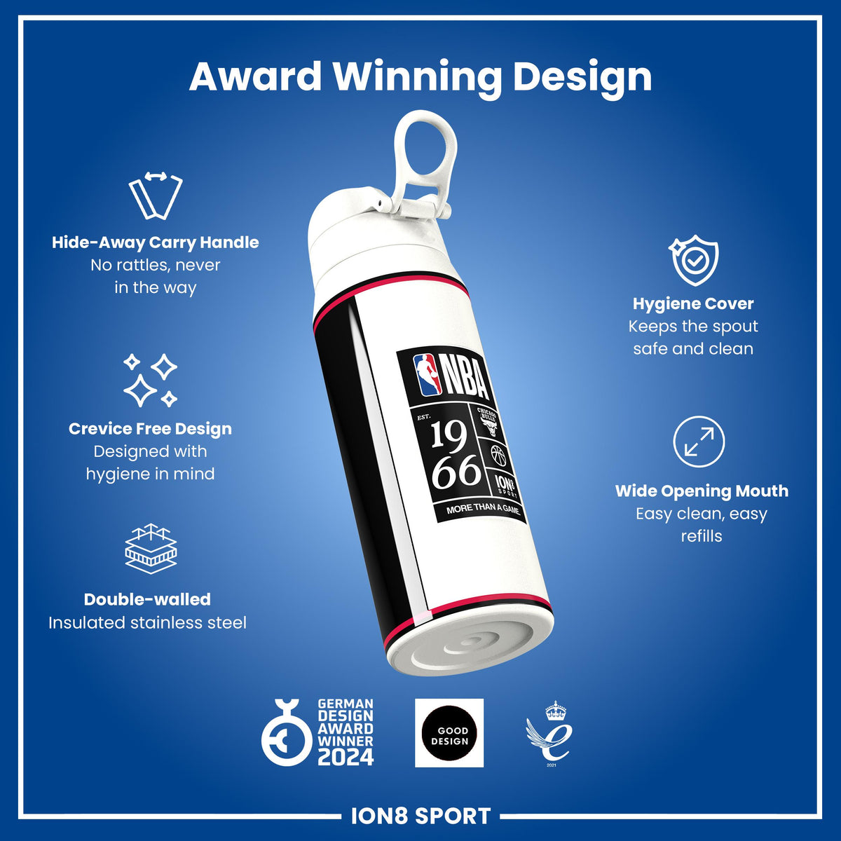 NBA x ION8, Isolierte Stahlflasche, Chicago Bulls, 750 ml