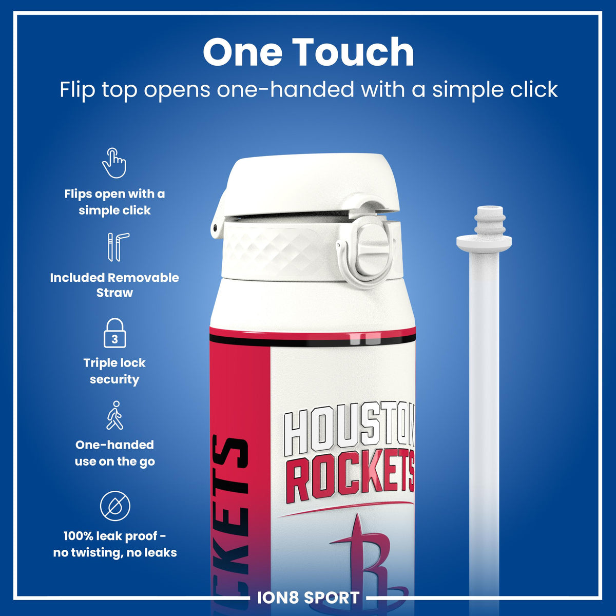 NBA x ION8, Isolierte Stahlflasche, Houston Rockets, 750 ml