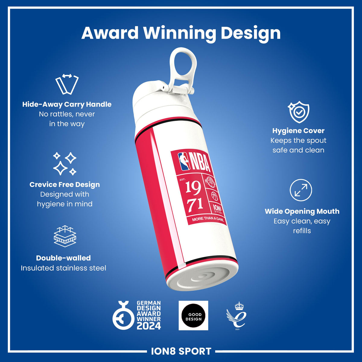 NBA x ION8, Isolierte Stahlflasche, Houston Rockets, 750 ml