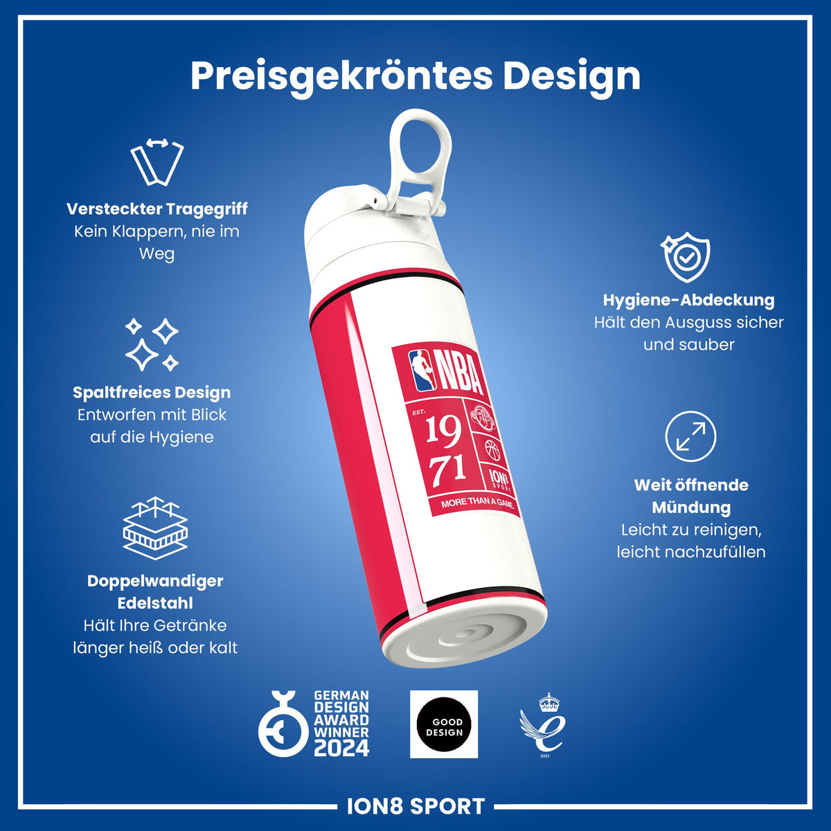 NBA x ION8, Isolierte Edelstahl, Houston Rockets, 750 ml