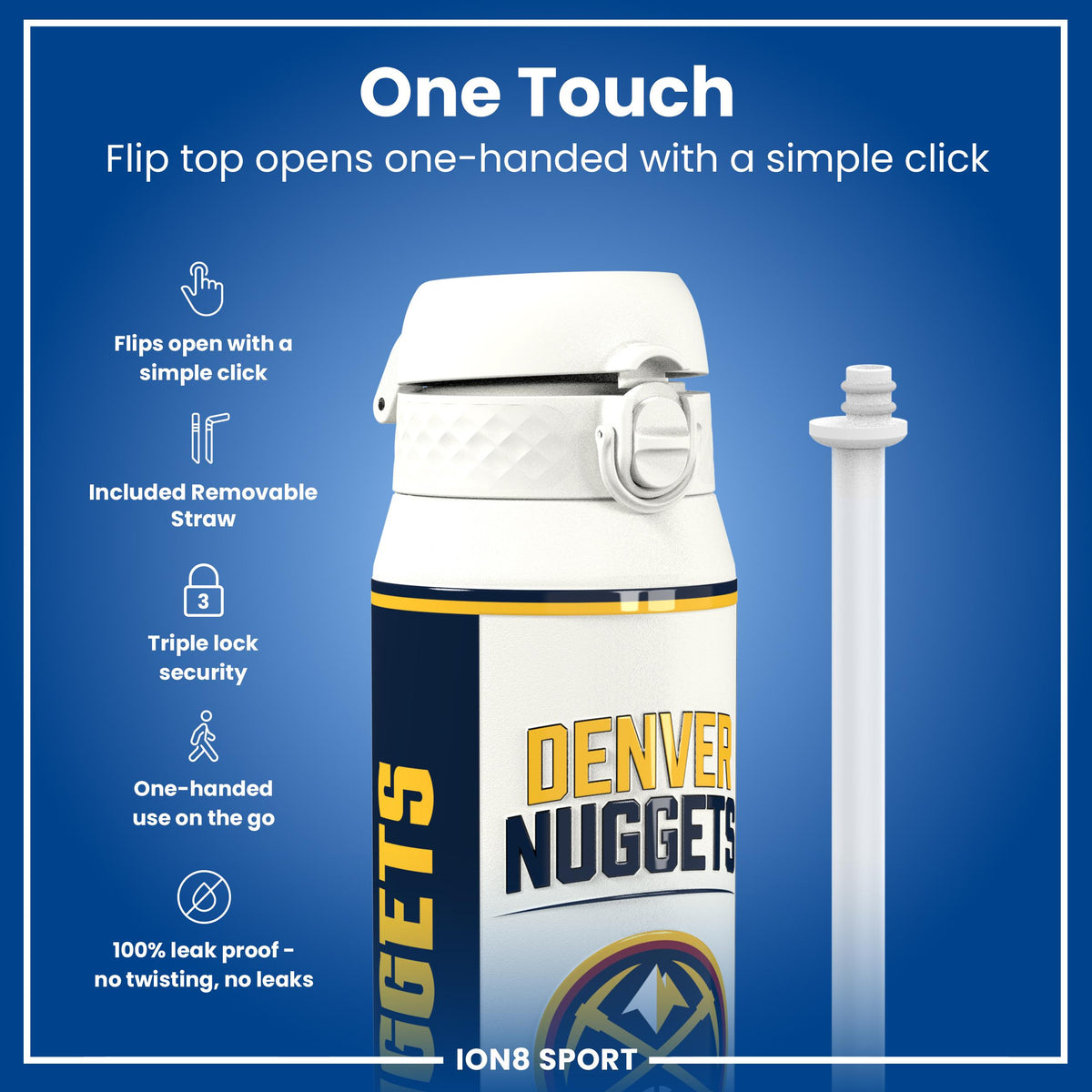 NBA x ION8, Isolierte Stahlflasche, Denver Nuggets, 750 ml