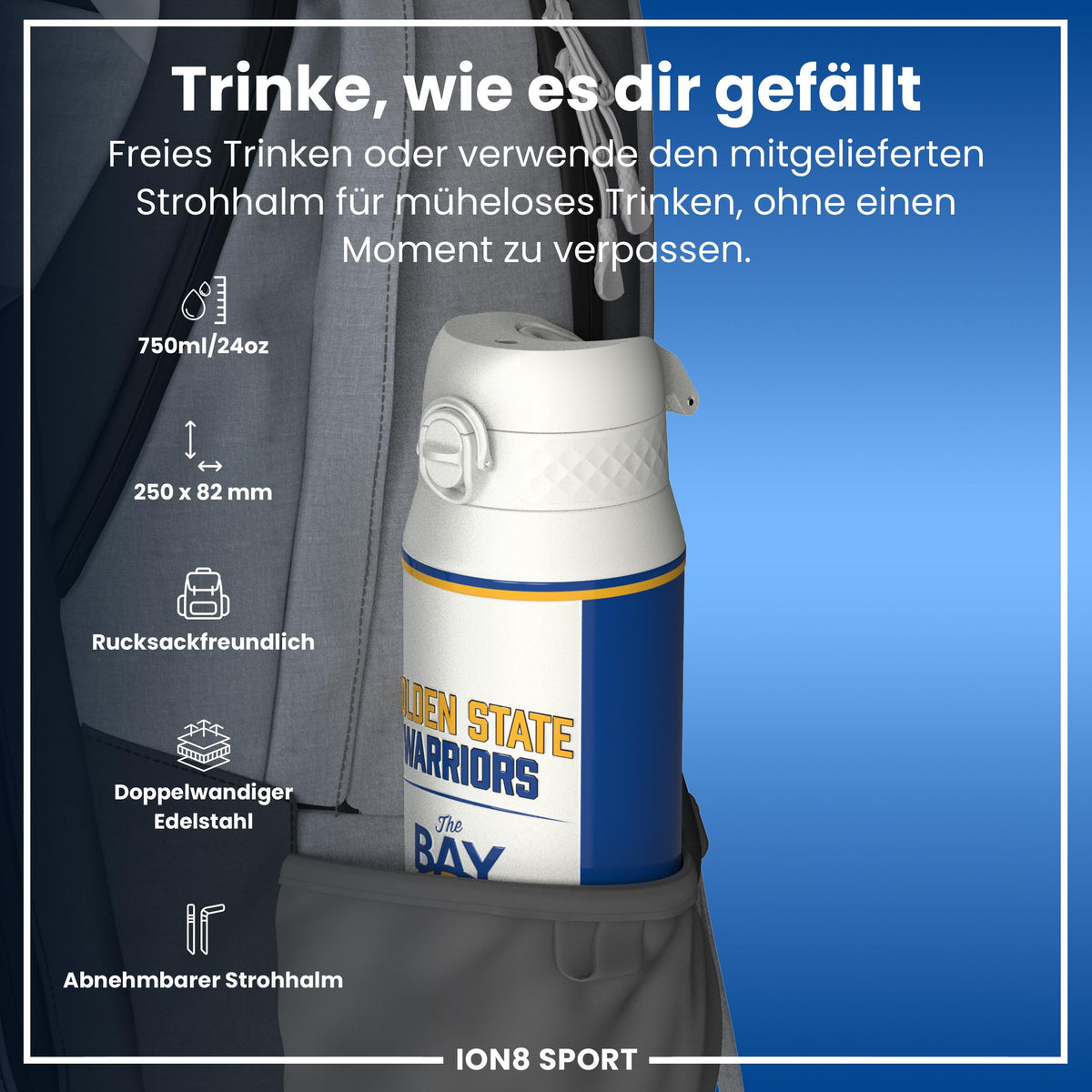 NBA x ION8, Isolierte Edelstahl, GS Warriors, 750 ml