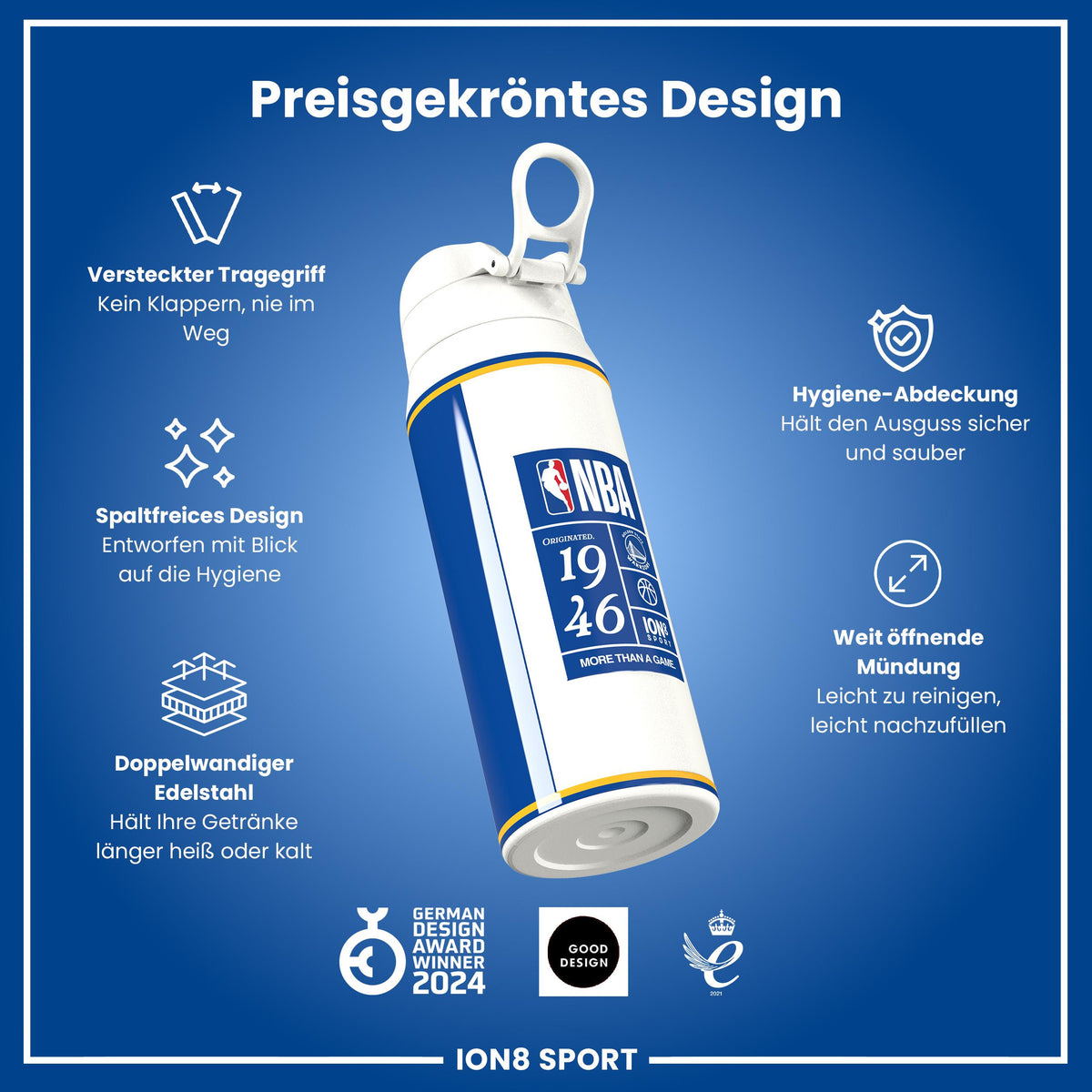 NBA x ION8, Isolierte Edelstahl, GS Warriors, 750 ml