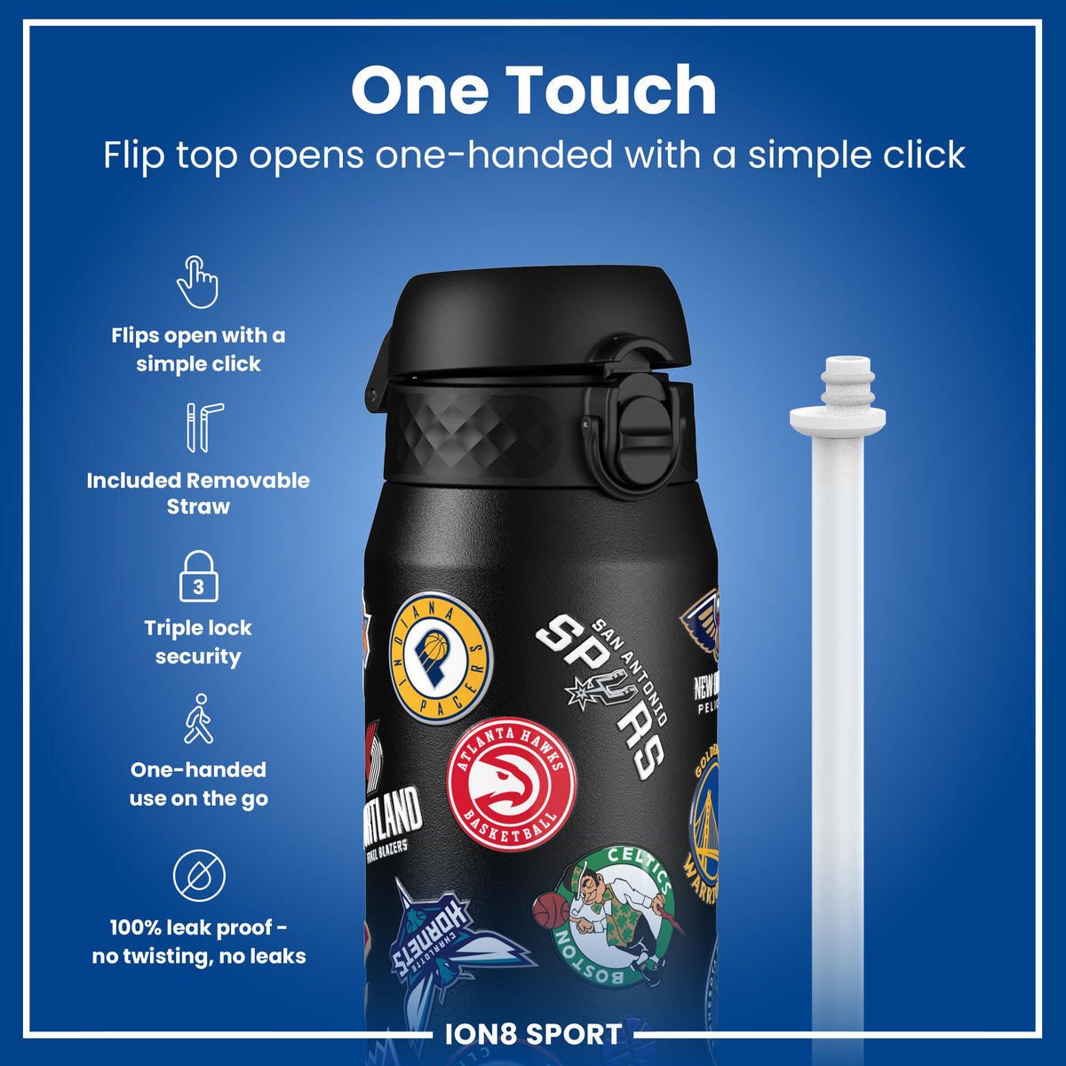 NBA x ION8, Isolierte Stahlflasche, Multi Teams, 750 ml