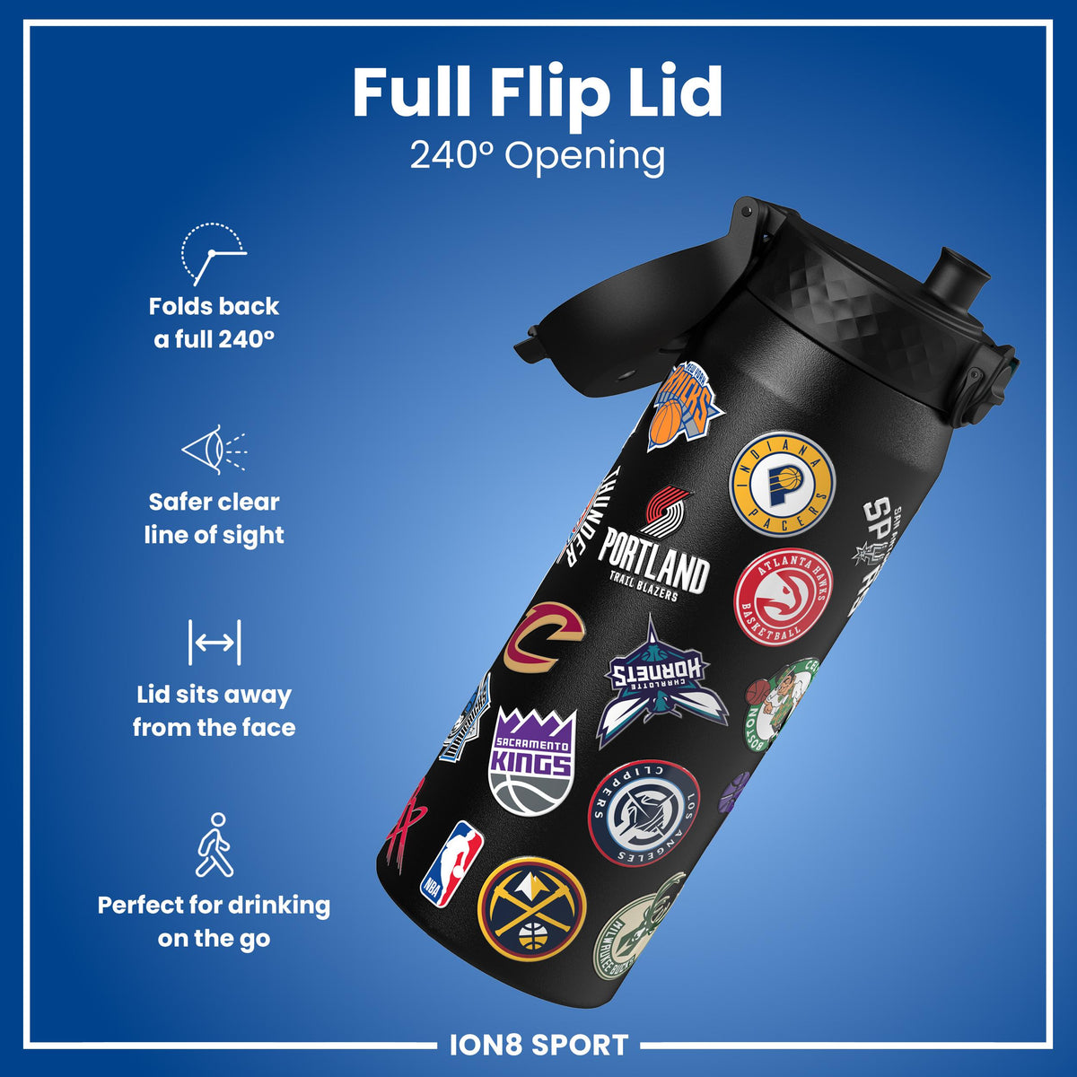 NBA x ION8, Isolierte Stahlflasche, Multi Teams, 750 ml