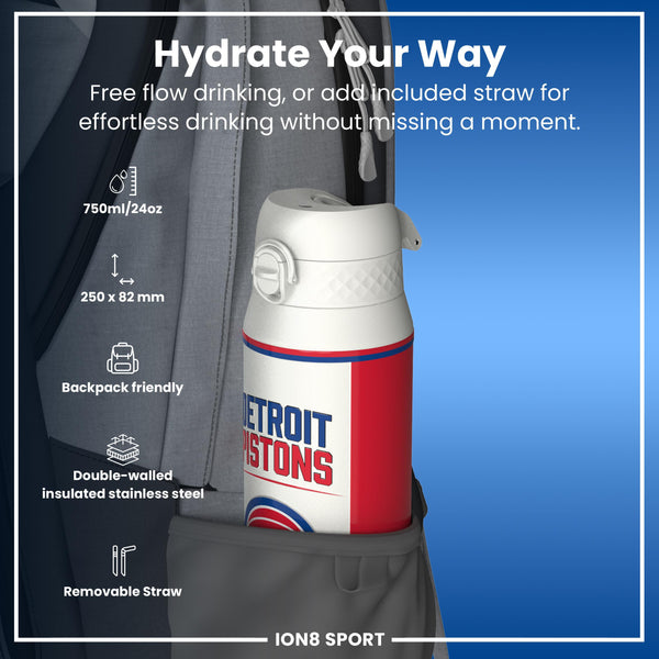 NBA x ION8, Isolierte Stahlflasche, Detroit Pistons, 750 ml