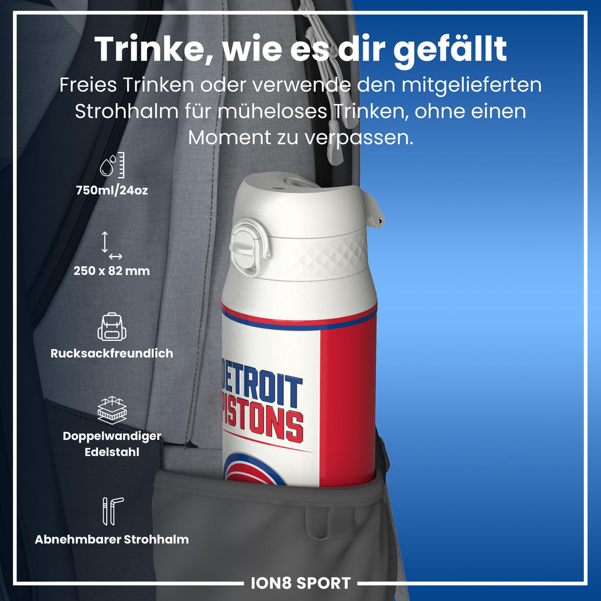 NBA x ION8, Isolierte Edelstahl, Detroit Pistons, 750 ml