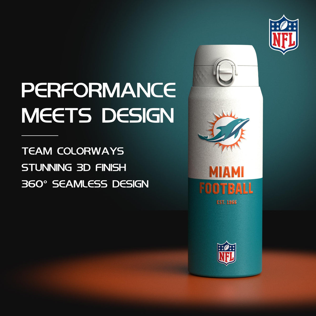 NFL x ION8, Isolierte Edelstahl, Serie 50, Dolphins, 750 ml