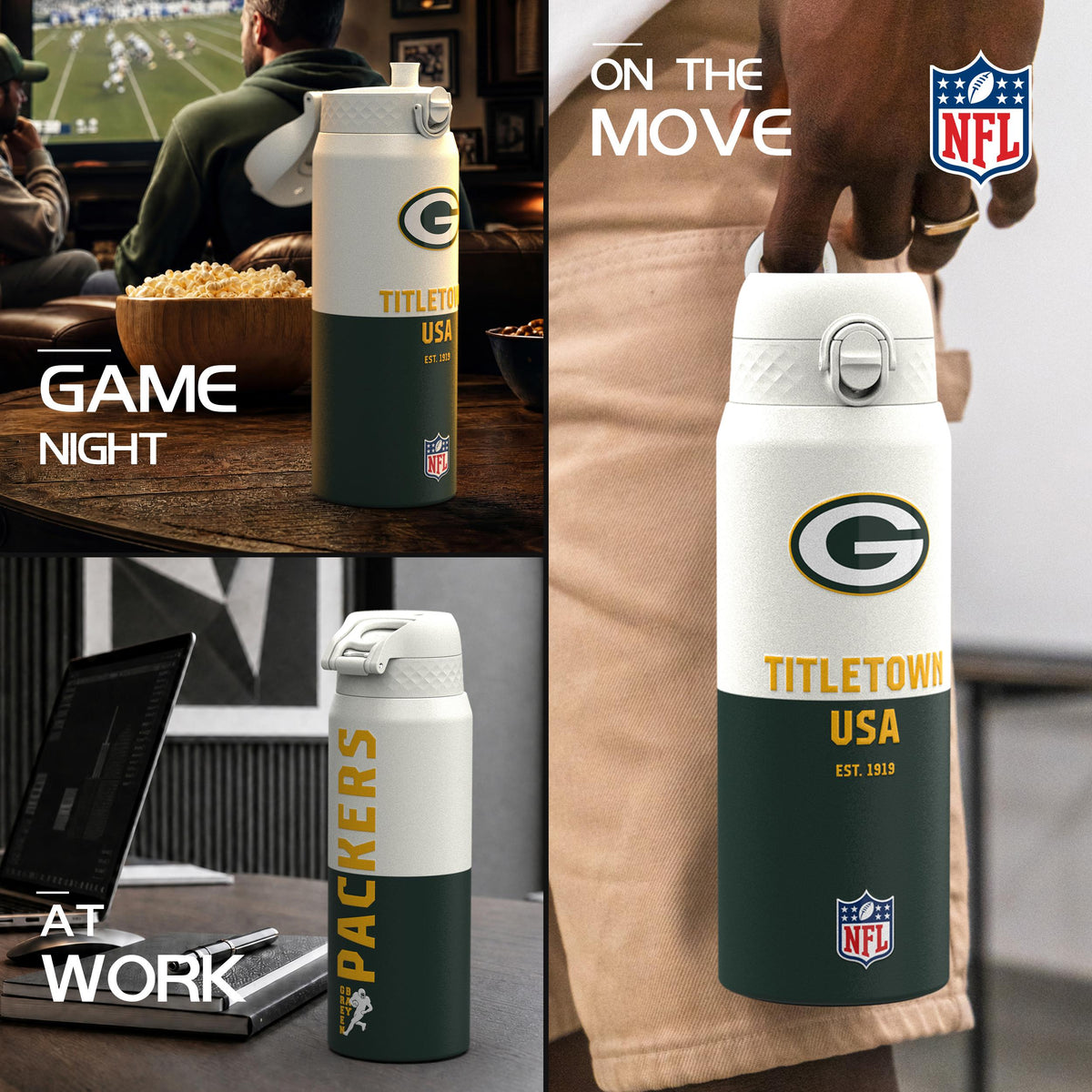 NFL x ION8, Isolierte Edelstahl, Serie 50, Packers, 750 ml