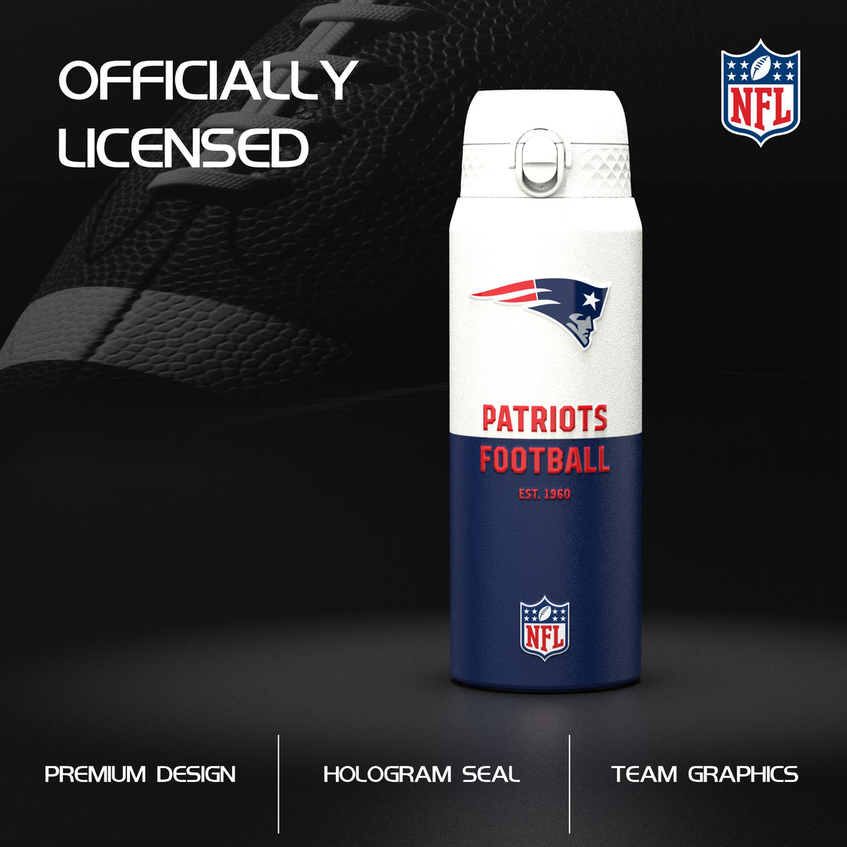 NFL x ION8, Isolierte Edelstahl, Serie 50, Patriots, 750 ml