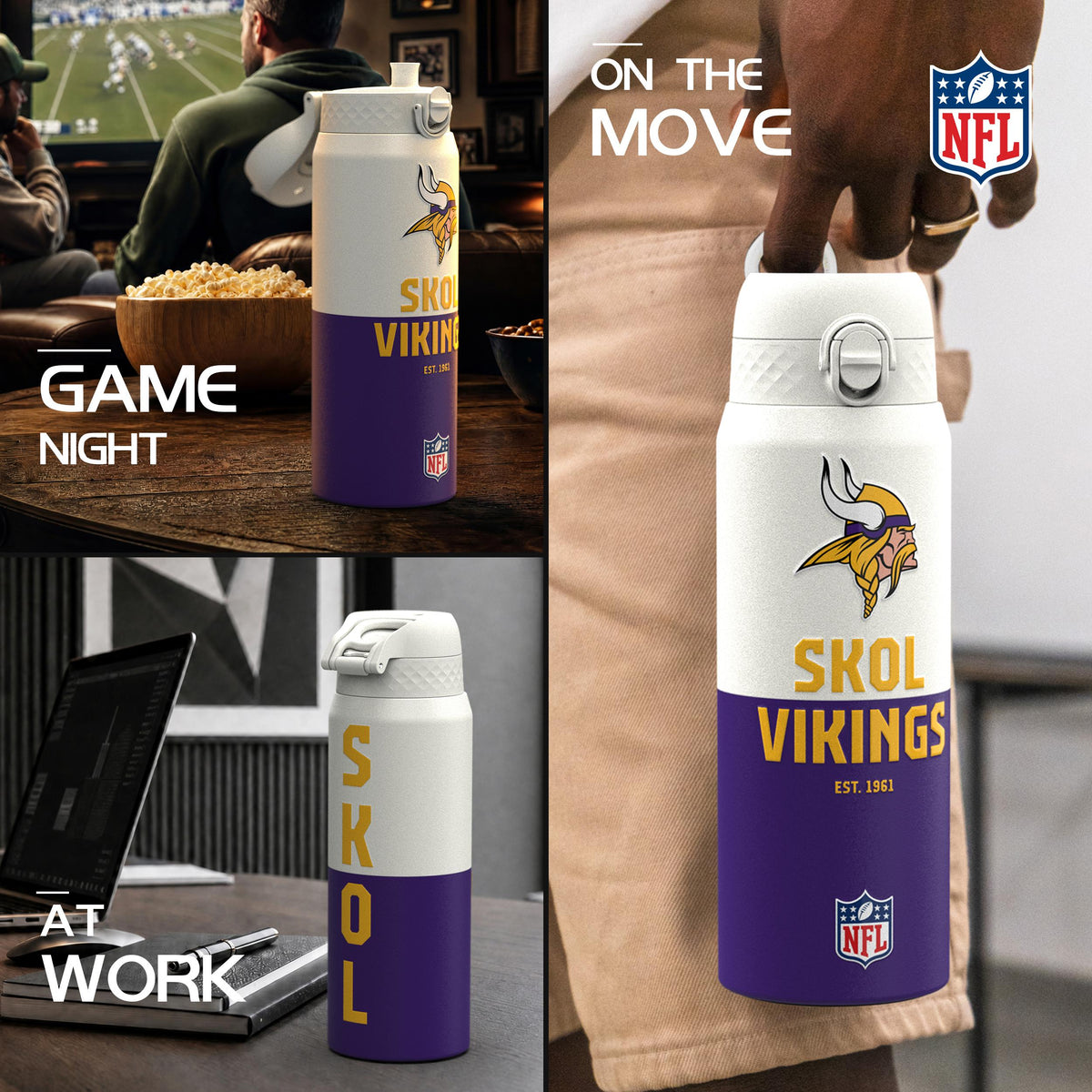 NFL x ION8, Isolierte Edelstahl, Serie 50, Vikings, 750 ml
