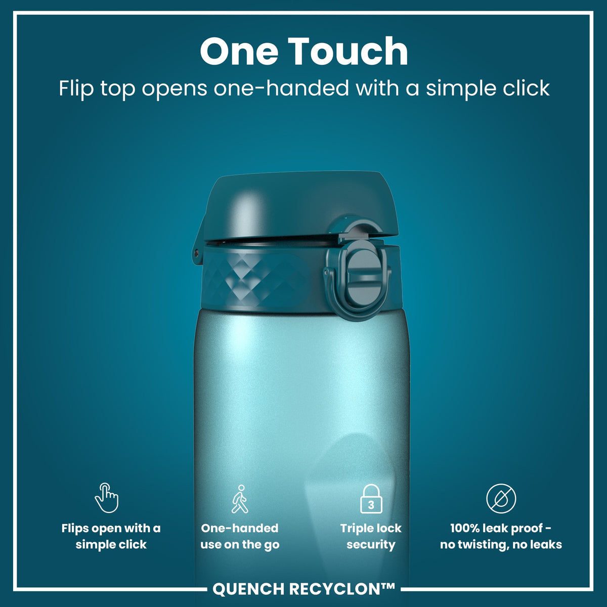 Recyclon-Wasserflasche mit Trinkzeiten, Türkis & Blau, 1 L