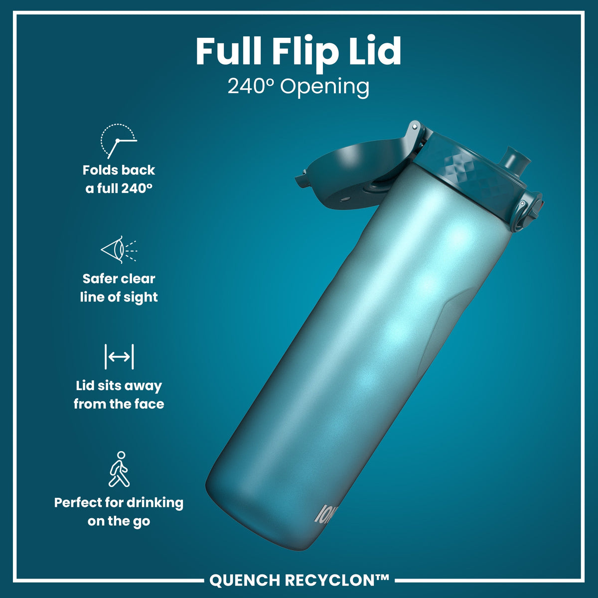 Recyclon-Wasserflasche mit Trinkzeiten, Türkis & Blau, 1 L