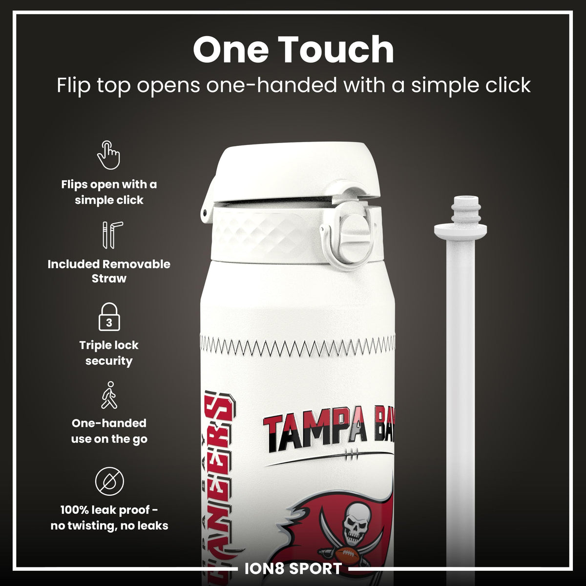 NFL x ION8, Isolierte Stahlflasche, GameDay Serie, Mayfield Buccaneers, 750 ml