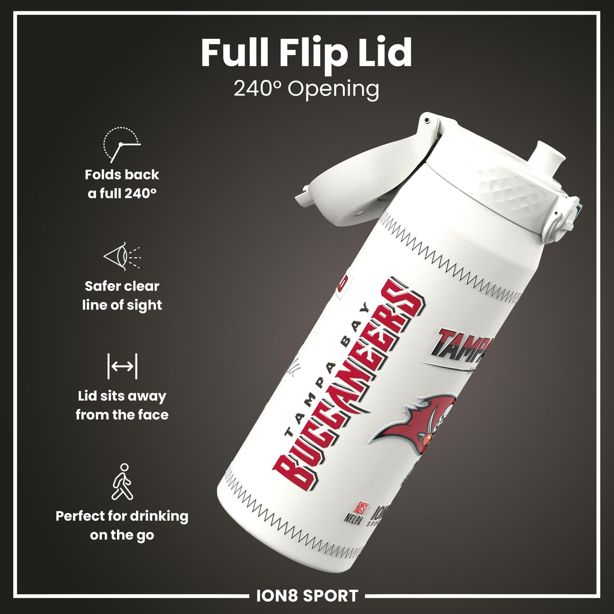 NFL x ION8, Isolierte Stahlflasche, GameDay Serie, Mayfield Buccaneers, 750 ml
