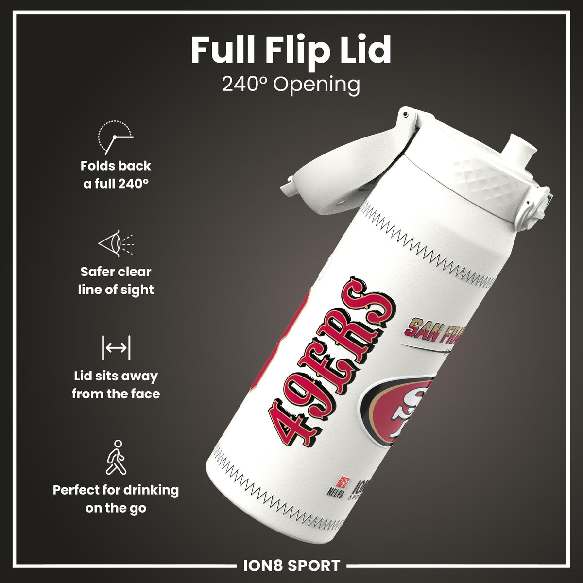 NFL x ION8, Isolierte Stahlflasche, GameDay Serie, Purdy 49ers, 750 ml