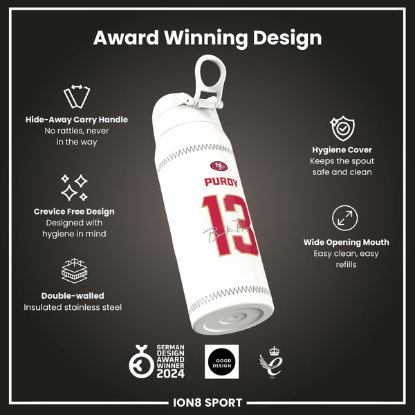 NFL x ION8, Isolierte Stahlflasche, GameDay Serie, Purdy 49ers, 750 ml
