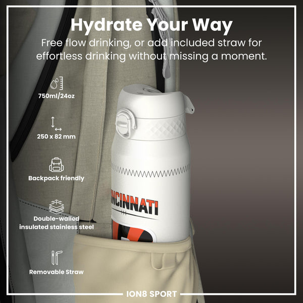 NFL x ION8, Isolierte Stahlflasche, GameDay Serie, Burrow Bengals, 750 ml