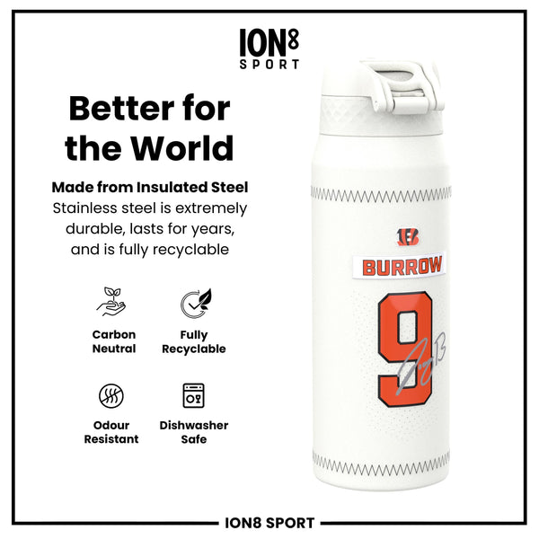 NFL x ION8, Isolierte Stahlflasche, GameDay Serie, Burrow Bengals, 750 ml