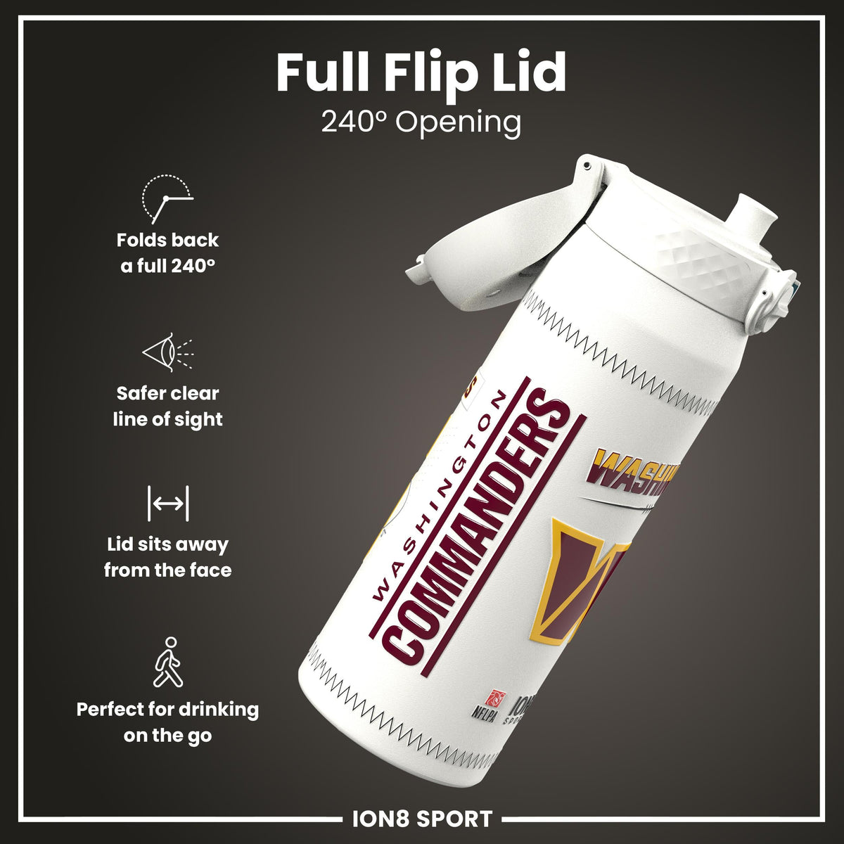 NFL x ION8, Isolierte Stahlflasche, GameDay Serie, Daniels Commanders, 750 ml