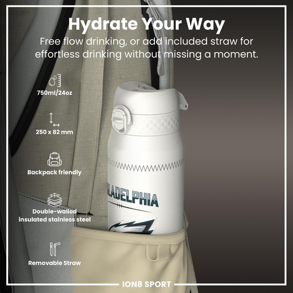 NFL x ION8, Isolierte Stahlflasche, GameDay Serie, Hurts Eagles, 750 ml