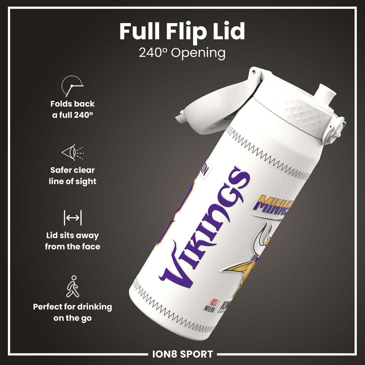 NFL x ION8, Isolierte Stahlflasche, GameDay Serie, Jefferson Vikings, 750 ml