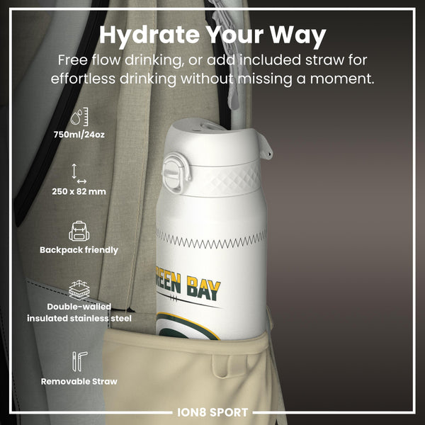 NFL x ION8, Isolierte Stahlflasche, GameDay Serie, Love Packers, 750 ml