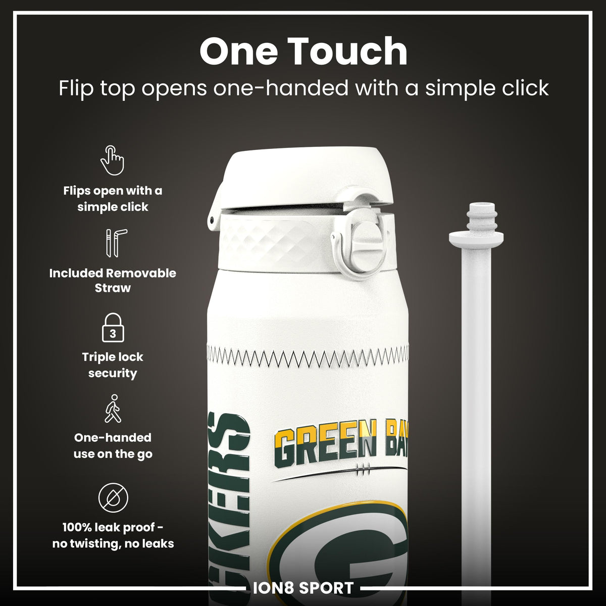 NFL x ION8, Isolierte Stahlflasche, GameDay Serie, Love Packers, 750 ml