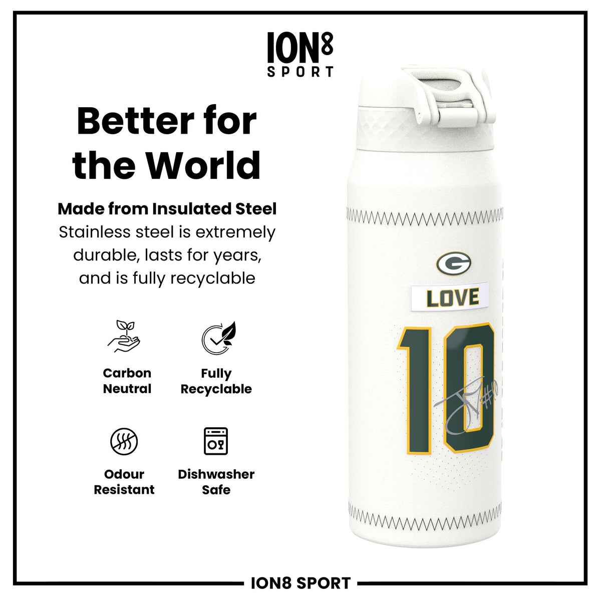 NFL x ION8, Isolierte Stahlflasche, GameDay Serie, Love Packers, 750 ml