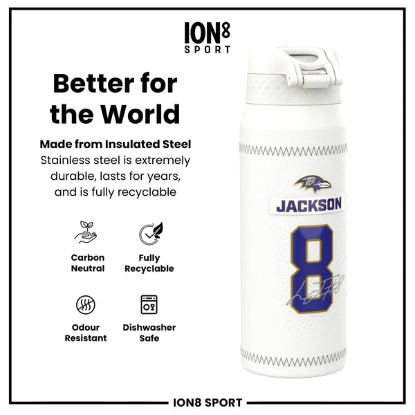 NFL x ION8, Isolierte Stahlflasche, GameDay Serie, Lamar Ravens, 750 ml