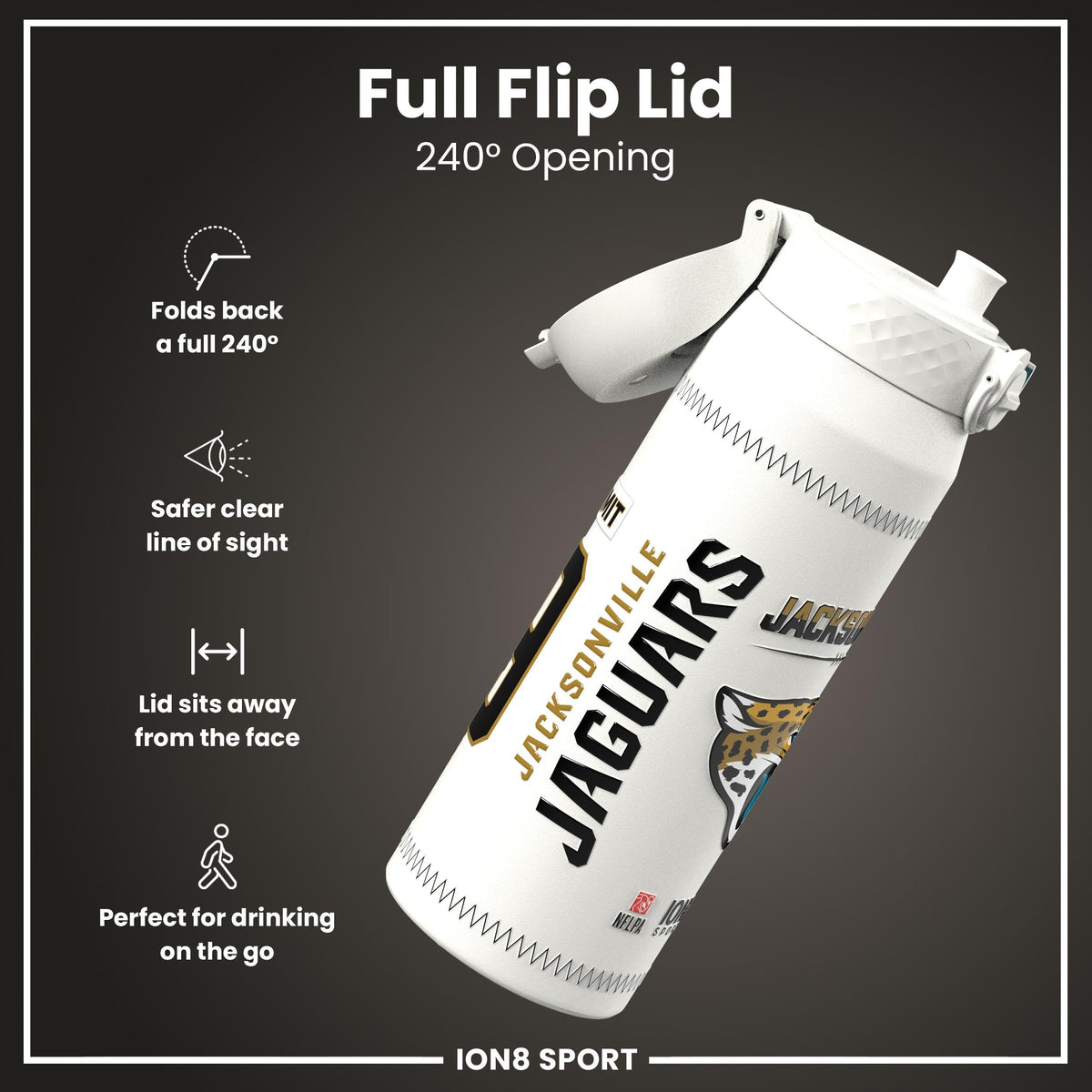 NFL x ION8, Isolierte Stahlflasche, GameDay Serie, Zammit Jaguars, 750 ml