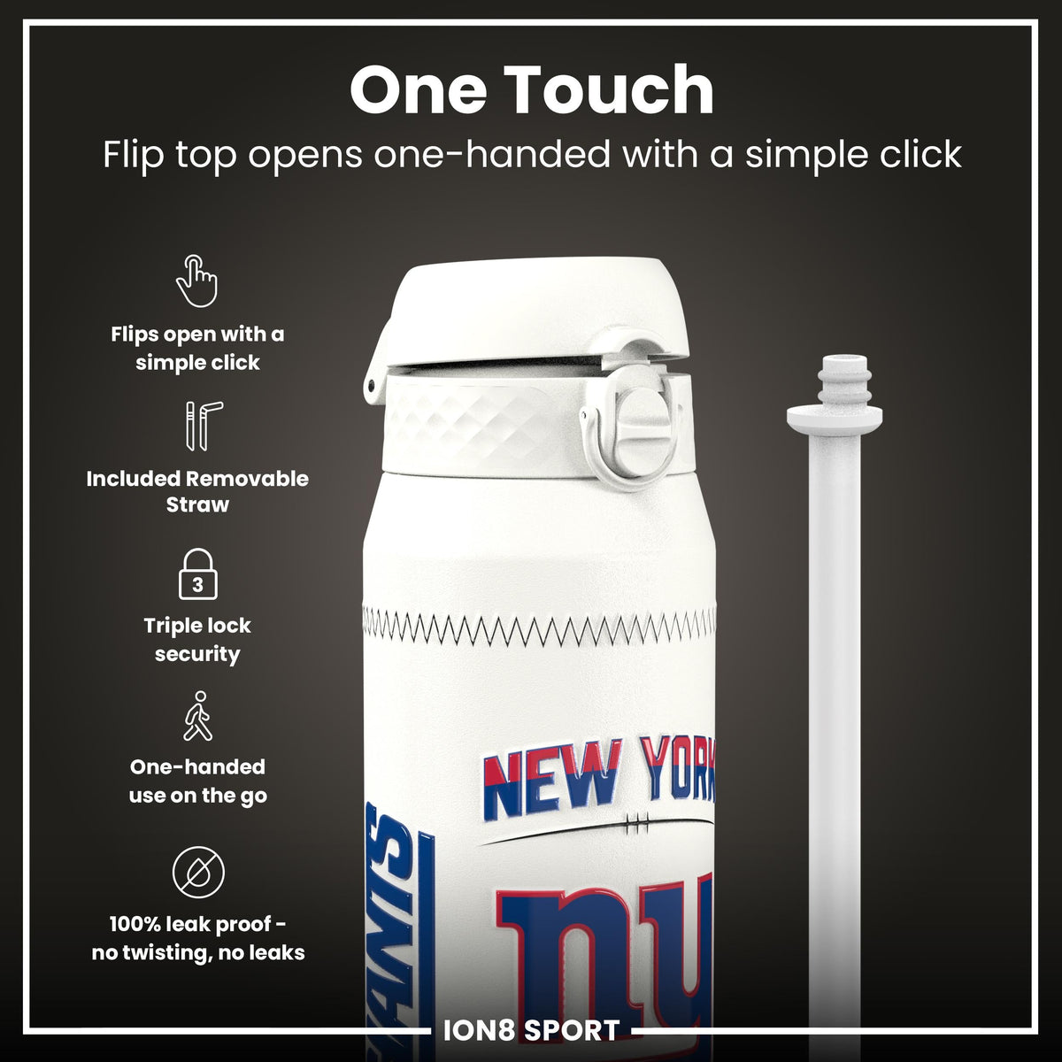 NFL x ION8, Isolierte Stahlflasche, GameDay Serie, Nabers Giants, 750 ml