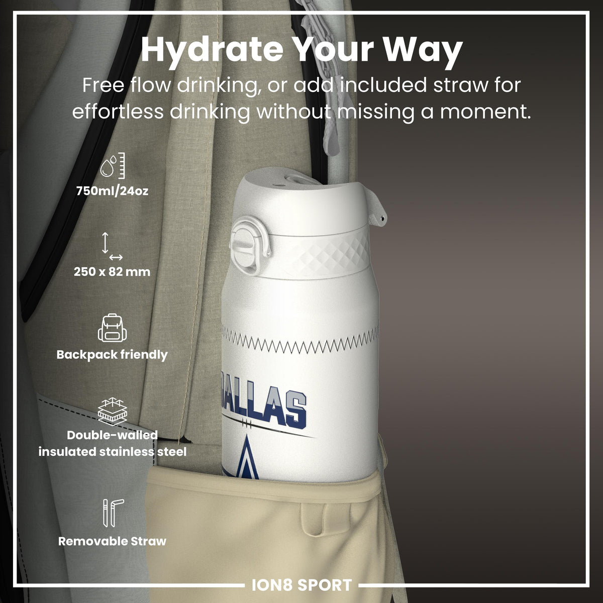 NFL x ION8, Isolierte Stahlflasche, GameDay Serie, Parsons Cowboys, 750 ml