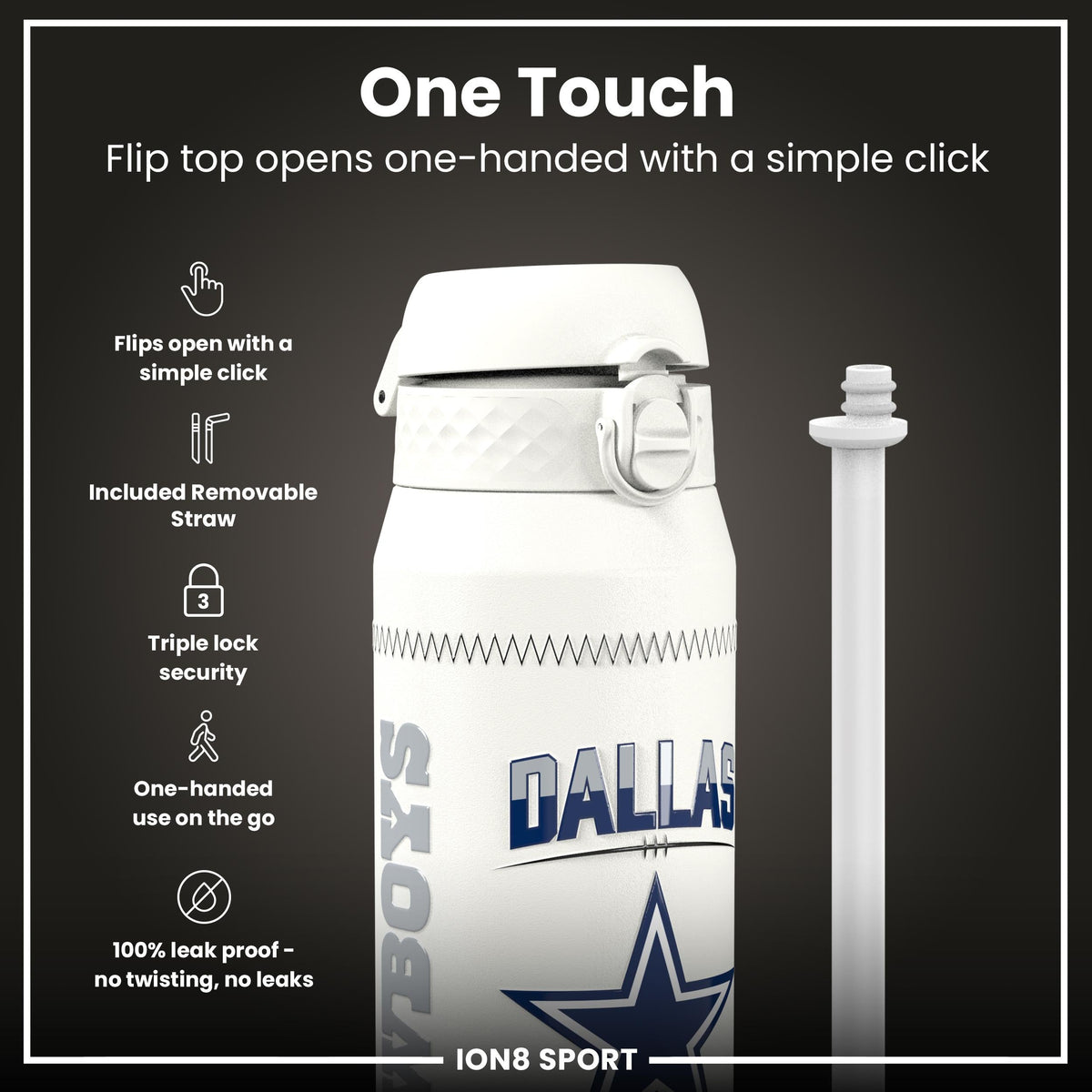 NFL x ION8, Isolierte Stahlflasche, GameDay Serie, Parsons Cowboys, 750 ml