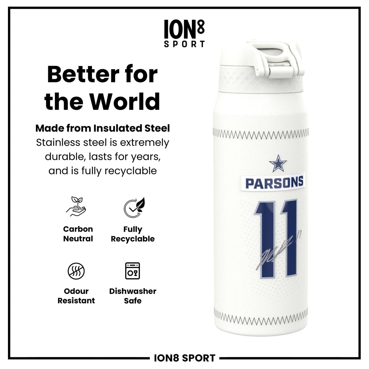 NFL x ION8, Isolierte Stahlflasche, GameDay Serie, Parsons Cowboys, 750 ml