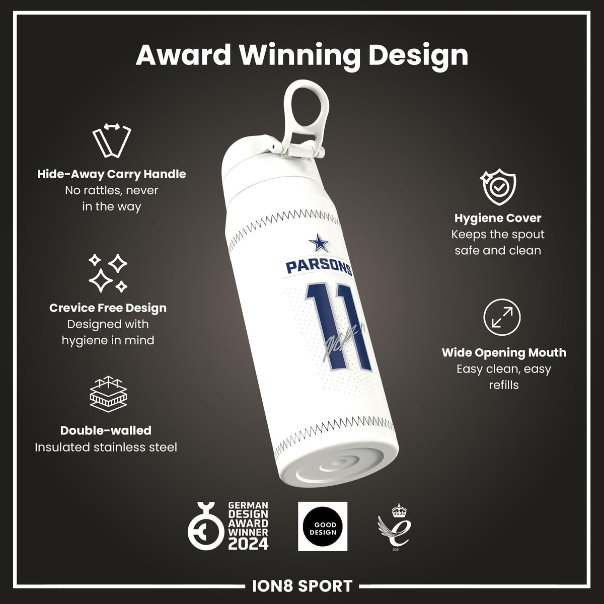 NFL x ION8, Isolierte Stahlflasche, GameDay Serie, Parsons Cowboys, 750 ml