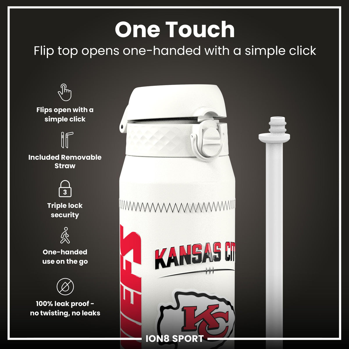 NFL x ION8, Isolierte Stahlflasche, GameDay Serie, Mahomes Chiefs, 750 ml