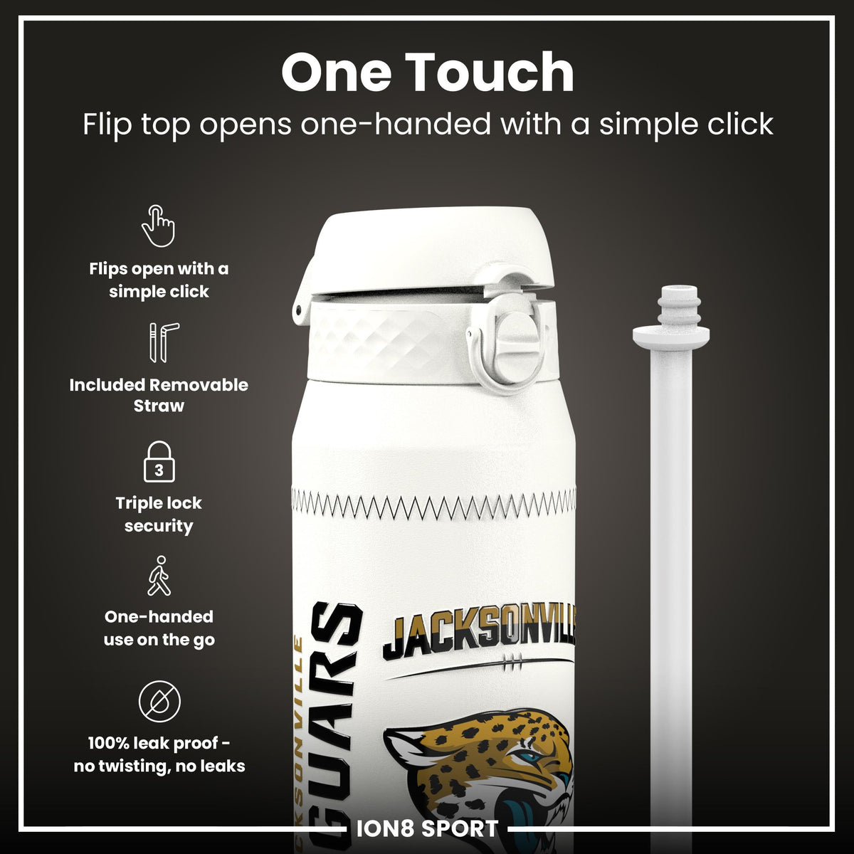 NFL x ION8, Isolierte Stahlflasche, GameDay Serie, Hunter Jaguars, 750 ml