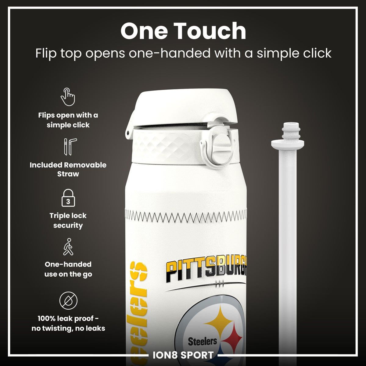 NFL x ION8, Isolierte Stahlflasche, GameDay Series, Watt Steelers, 750 ml