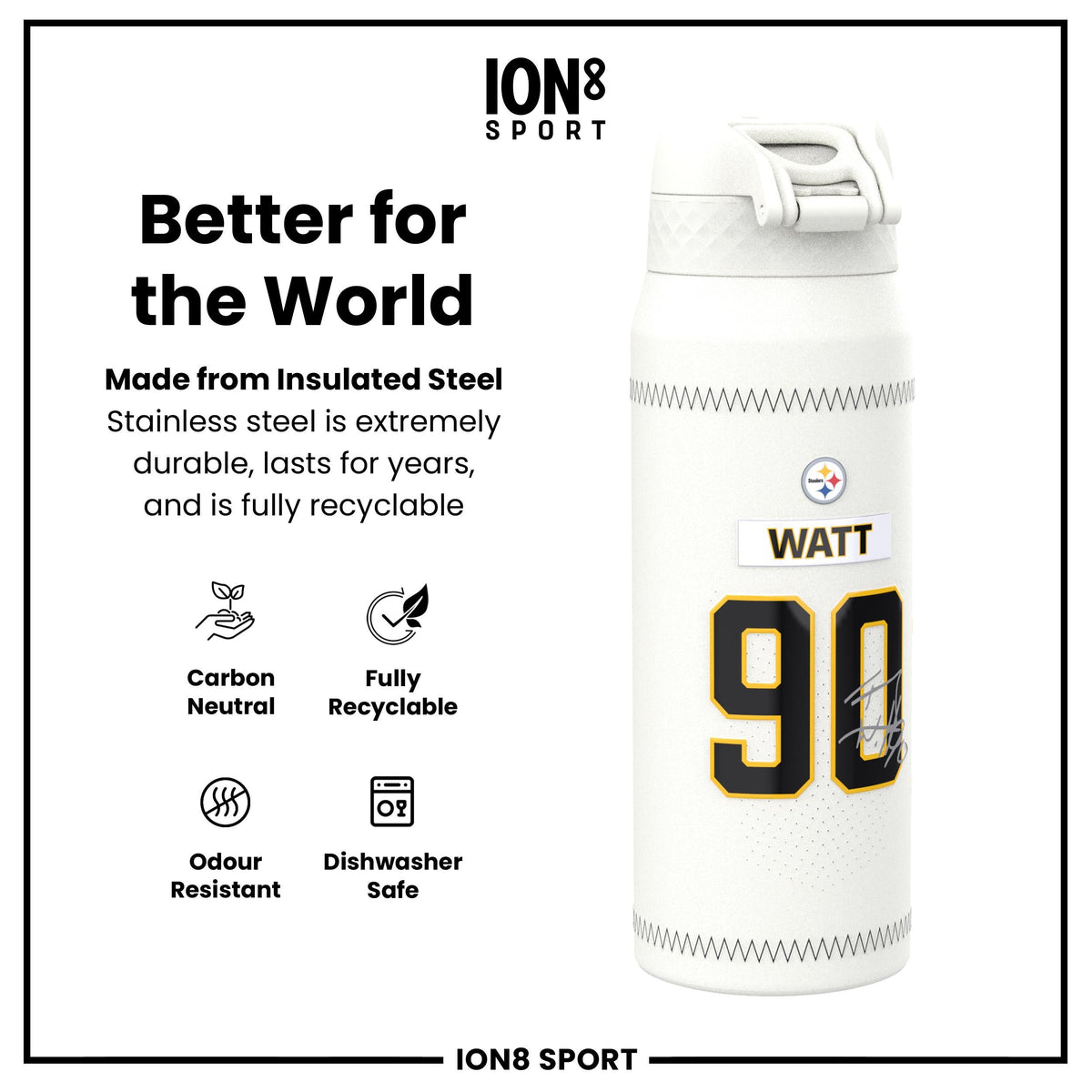 NFL x ION8, Isolierte Stahlflasche, GameDay Series, Watt Steelers, 750 ml